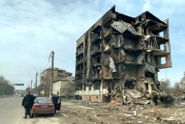 Building damaged by Russian bombs in Borodyanka village near Kyiv, Ukraine