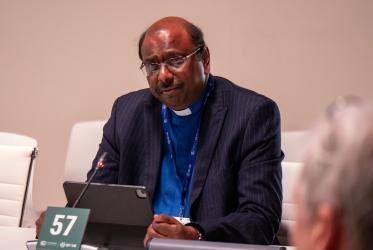 WCC general secretary Rev. Prof. Dr Jerry Pilay speaks at a side event of COP28 in Dubai, United Arab Emirates.