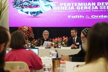 Rev. Prof. Dr Stephanie Dietrich, WCC Faith and Order moderator and Dr Andrej Jeftić, director of the commission, during the opening session of the commission`s meeting in Indonesia, 2 February 2024, Photo: Dalton Darwin/WCC